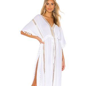 White Fringe Farrah Caftan Kaftan Cover-Up Dress